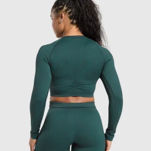 Outlet Gymshark Adapt Fleck Seamless Long Sleeve Crop Top DarkestTeal/FunctionalTeal