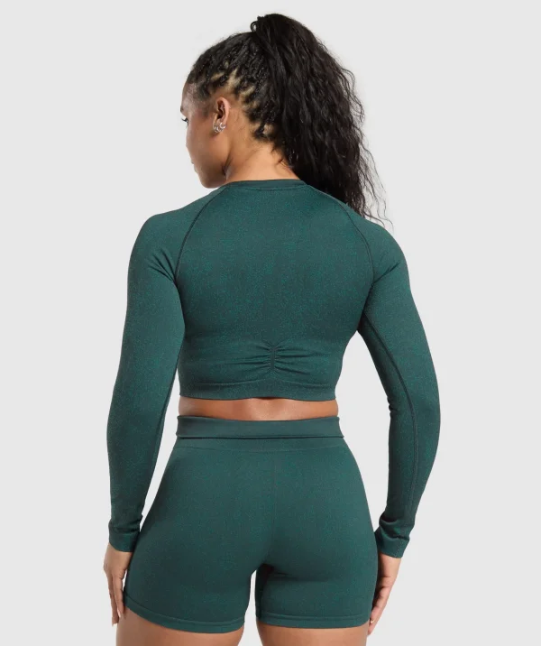 Outlet Gymshark Adapt Fleck Seamless Long Sleeve Crop Top DarkestTeal/FunctionalTeal