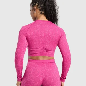 Sale Gymshark Adapt Fleck Seamless Long Sleeve Crop Top WinningPink/SourPink