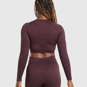 New Gymshark Adapt Fleck Seamless Long Sleeve Crop Top DepthPurple/SteelPurple