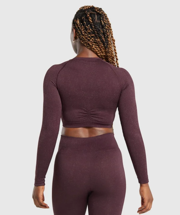 New Gymshark Adapt Fleck Seamless Long Sleeve Crop Top DepthPurple/SteelPurple