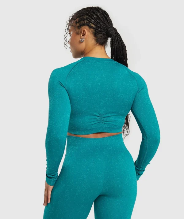 Discount Gymshark Adapt Fleck Seamless Long Sleeve Crop Top OceanTeal/ArtificialTeal