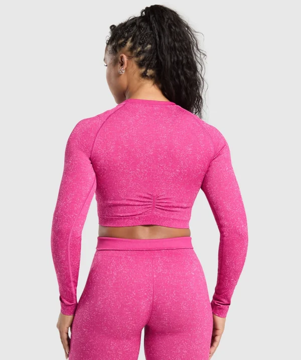 Sale Gymshark Adapt Fleck Seamless Long Sleeve Crop Top WinningPink/SourPink