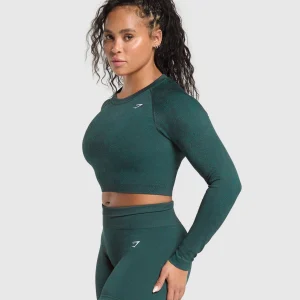 Outlet Gymshark Adapt Fleck Seamless Long Sleeve Crop Top DarkestTeal/FunctionalTeal