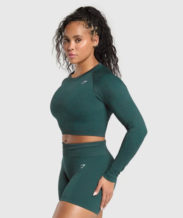 Outlet Gymshark Adapt Fleck Seamless Long Sleeve Crop Top DarkestTeal/FunctionalTeal