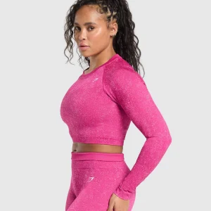 Sale Gymshark Adapt Fleck Seamless Long Sleeve Crop Top WinningPink/SourPink