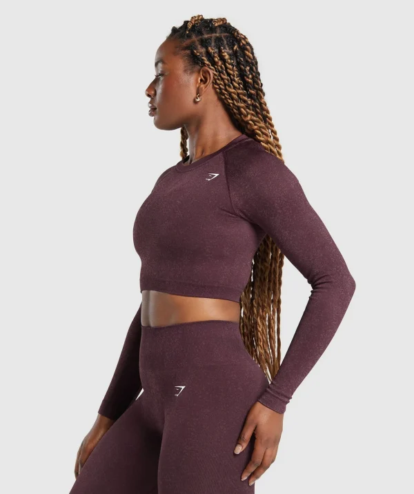 New Gymshark Adapt Fleck Seamless Long Sleeve Crop Top DepthPurple/SteelPurple