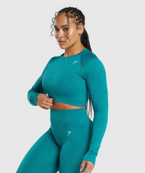 Discount Gymshark Adapt Fleck Seamless Long Sleeve Crop Top OceanTeal/ArtificialTeal