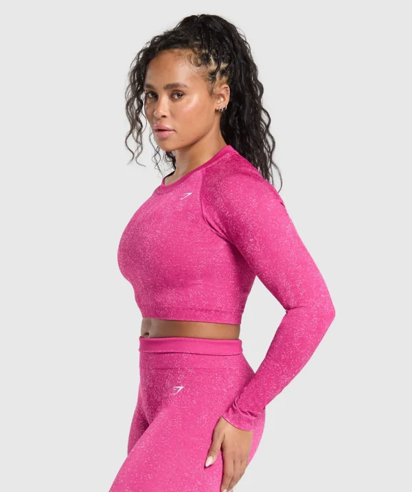 Sale Gymshark Adapt Fleck Seamless Long Sleeve Crop Top WinningPink/SourPink