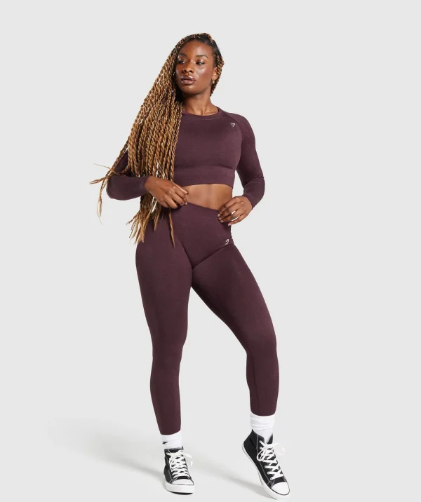 New Gymshark Adapt Fleck Seamless Long Sleeve Crop Top DepthPurple/SteelPurple