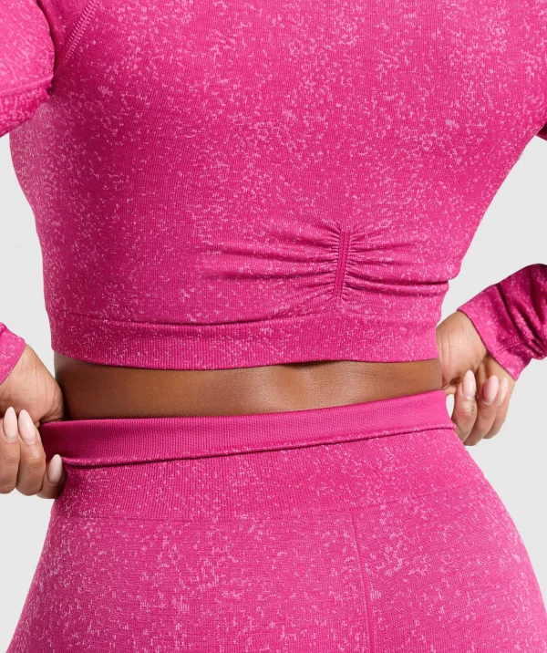 Sale Gymshark Adapt Fleck Seamless Long Sleeve Crop Top WinningPink/SourPink