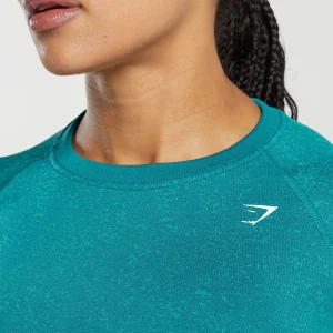 Discount Gymshark Adapt Fleck Seamless Long Sleeve Crop Top OceanTeal/ArtificialTeal