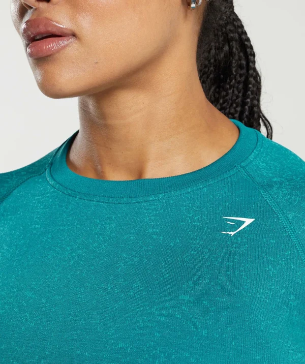 Discount Gymshark Adapt Fleck Seamless Long Sleeve Crop Top OceanTeal/ArtificialTeal