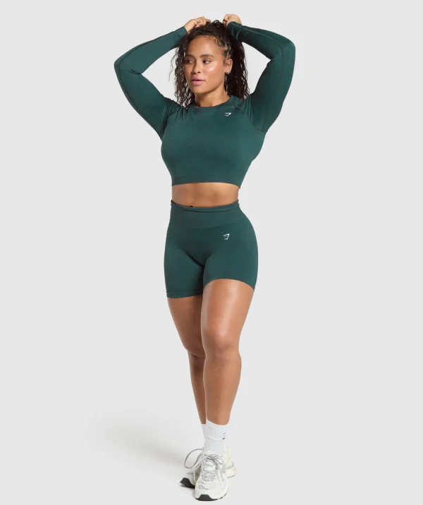 Outlet Gymshark Adapt Fleck Seamless Long Sleeve Crop Top DarkestTeal/FunctionalTeal