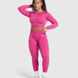 Sale Gymshark Adapt Fleck Seamless Long Sleeve Crop Top WinningPink/SourPink