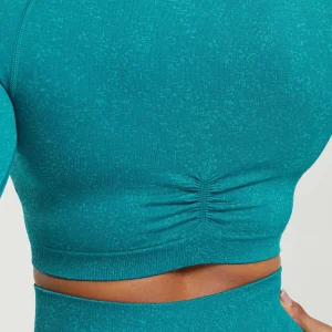 Discount Gymshark Adapt Fleck Seamless Long Sleeve Crop Top OceanTeal/ArtificialTeal