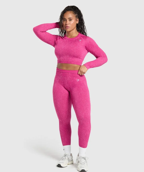 Sale Gymshark Adapt Fleck Seamless Long Sleeve Crop Top WinningPink/SourPink