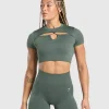 Fashion Gymshark Adapt Monogram Seamless Ruched Crop Top SlateTeal/CargoTeal