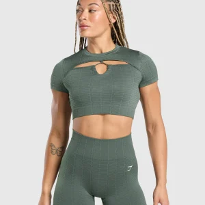 Fashion Gymshark Adapt Monogram Seamless Ruched Crop Top SlateTeal/CargoTeal