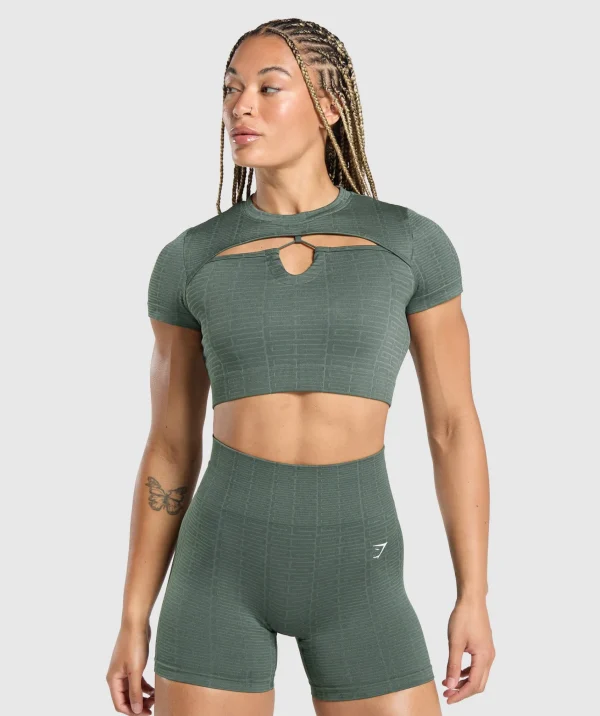 Fashion Gymshark Adapt Monogram Seamless Ruched Crop Top SlateTeal/CargoTeal