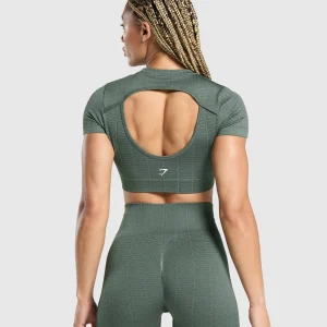 Fashion Gymshark Adapt Monogram Seamless Ruched Crop Top SlateTeal/CargoTeal