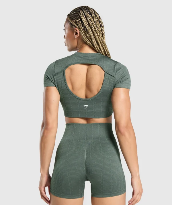 Fashion Gymshark Adapt Monogram Seamless Ruched Crop Top SlateTeal/CargoTeal