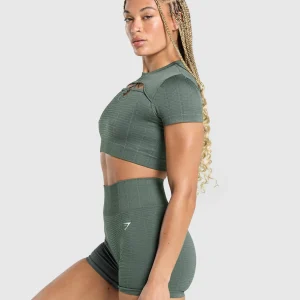 Fashion Gymshark Adapt Monogram Seamless Ruched Crop Top SlateTeal/CargoTeal