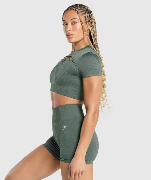 Fashion Gymshark Adapt Monogram Seamless Ruched Crop Top SlateTeal/CargoTeal