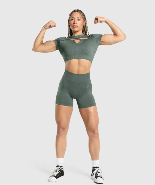 Fashion Gymshark Adapt Monogram Seamless Ruched Crop Top SlateTeal/CargoTeal