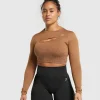 Sale Gymshark Adapt Pattern Seamless Faded Long Sleeve Top SoftBrown/BronzeBrown