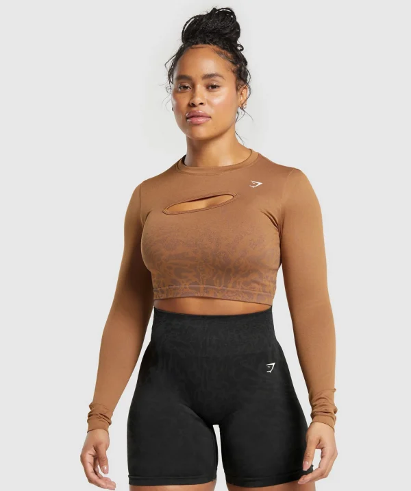 Sale Gymshark Adapt Pattern Seamless Faded Long Sleeve Top SoftBrown/BronzeBrown