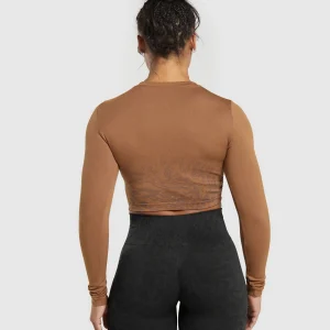 Sale Gymshark Adapt Pattern Seamless Faded Long Sleeve Top SoftBrown/BronzeBrown