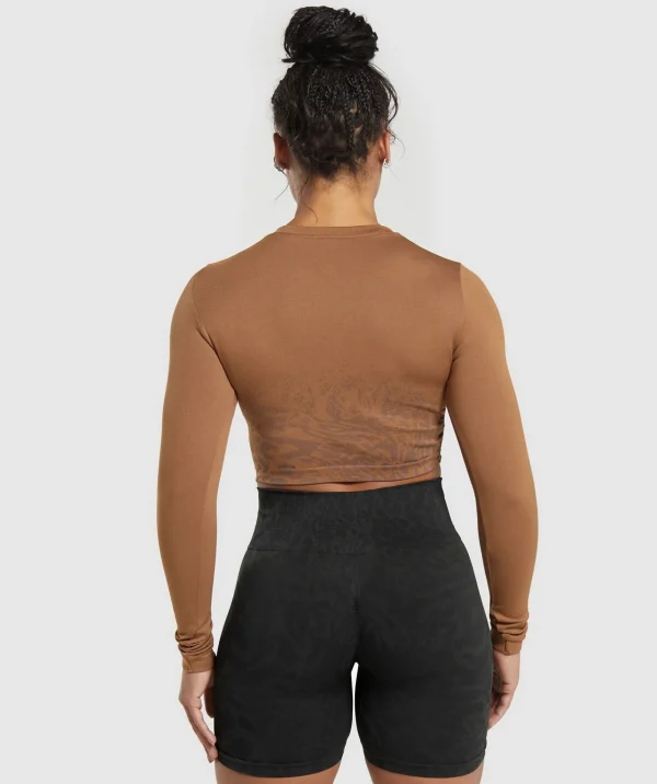 Sale Gymshark Adapt Pattern Seamless Faded Long Sleeve Top SoftBrown/BronzeBrown