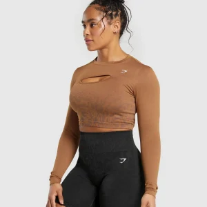 Sale Gymshark Adapt Pattern Seamless Faded Long Sleeve Top SoftBrown/BronzeBrown