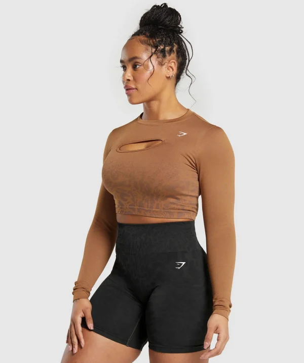 Sale Gymshark Adapt Pattern Seamless Faded Long Sleeve Top SoftBrown/BronzeBrown