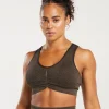 Outlet Gymshark Adapt Pattern Seamless Longline Bra WoodlandBrown/SoulBrown