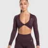 Fashion Gymshark Adapt Safari Long Sleeve Crop Top DepthPurple/GreyedPurple