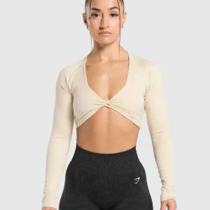 Best Gymshark Adapt Safari Long Sleeve Crop Top EcruWhite/CreamBeige