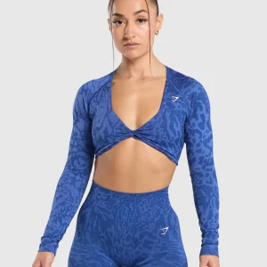 Best Gymshark Adapt Safari Long Sleeve Crop Top WaveBlue/IrisBlue