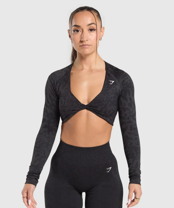 Discount Gymshark Adapt Safari Long Sleeve Crop Top Black/AsphaltGrey