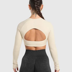 Best Gymshark Adapt Safari Long Sleeve Crop Top EcruWhite/CreamBeige