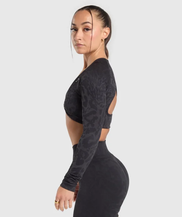 Discount Gymshark Adapt Safari Long Sleeve Crop Top Black/AsphaltGrey