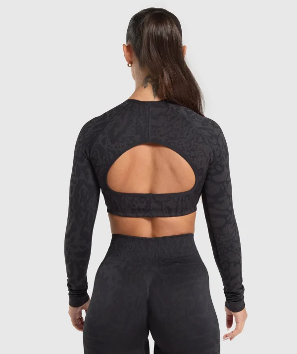 Discount Gymshark Adapt Safari Long Sleeve Crop Top Black/AsphaltGrey