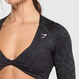 Discount Gymshark Adapt Safari Long Sleeve Crop Top Black/AsphaltGrey