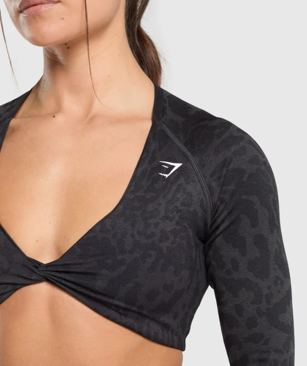 Discount Gymshark Adapt Safari Long Sleeve Crop Top Black/AsphaltGrey