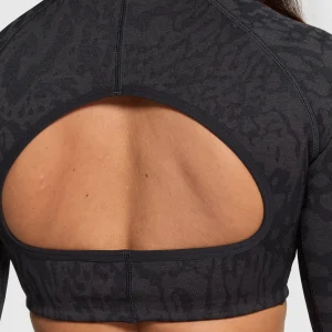 Discount Gymshark Adapt Safari Long Sleeve Crop Top Black/AsphaltGrey