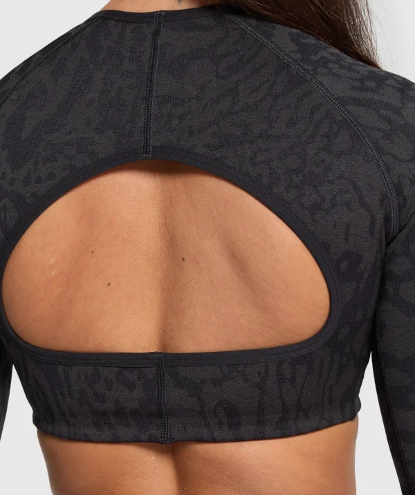 Discount Gymshark Adapt Safari Long Sleeve Crop Top Black/AsphaltGrey