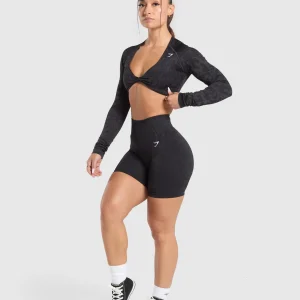 Discount Gymshark Adapt Safari Long Sleeve Crop Top Black/AsphaltGrey