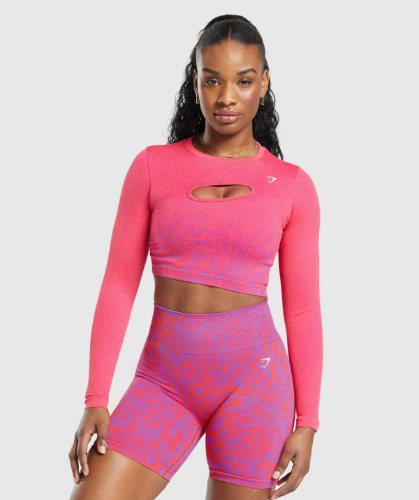 Outlet Gymshark Adapt Safari Seamless Faded Long Sleeve Top ShellyPink/FlyCoral