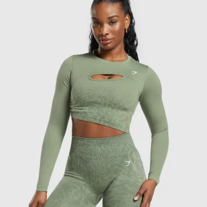 Best Gymshark Adapt Safari Seamless Faded Long Sleeve Top ForceGreen/FadedGreen